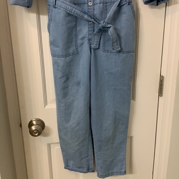 Girls chambray jumpsuit 10 Brown Scooter brand long sleeve roll tabs adorable - Picture 4 of 6